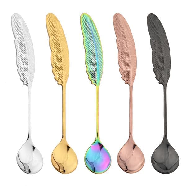 Feather Spoons Stainless Steel TeaSpoons Creative Coffee Spoon For Ice cream Dessert Scoop Tableware Decoration Cutlery Gifts