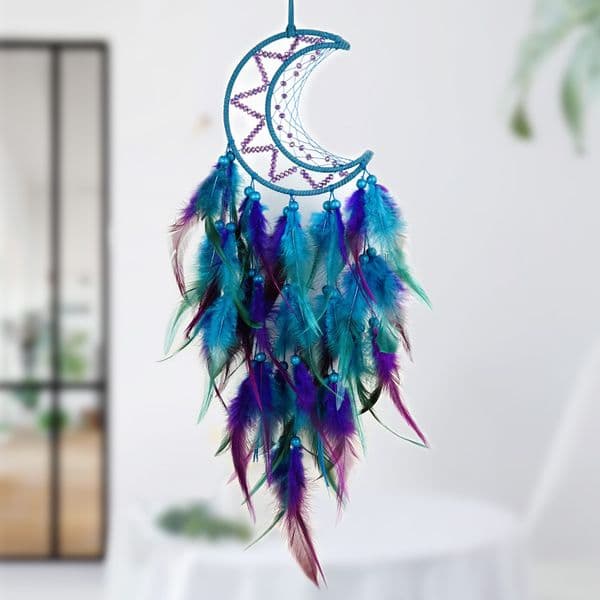 Indian Moon Dreamcatcher Wind Chimes Hand-woven Feather Room Wall Hanging Ornament Creative Car Pendant Birthday Gift Home Decor
