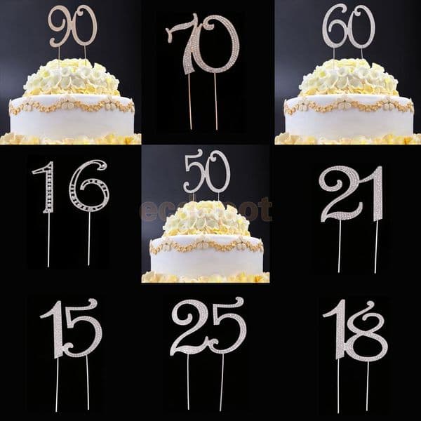 Glitter Rhinestone 15th 16th 18th 21th 25th 50th 60th 70th 90th Anniversary Birthday Cake Toppers