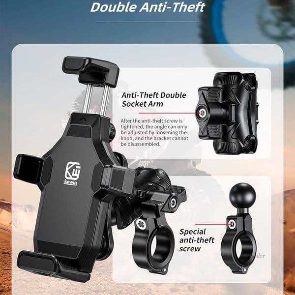 Anti-Vibration Motorcycle Phone Holder 1" Ball Handlebar Mirror 2025 Fork Stem Base High-Speed Secure Lock for Bike ATV/UTV Scooter