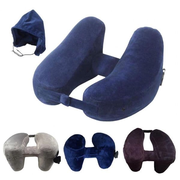 Inflatable Neck Pillow With Patent Valve Phone Storage H shaped Neck Aeroplane Car Neck Rest Cushion Travel Supplies