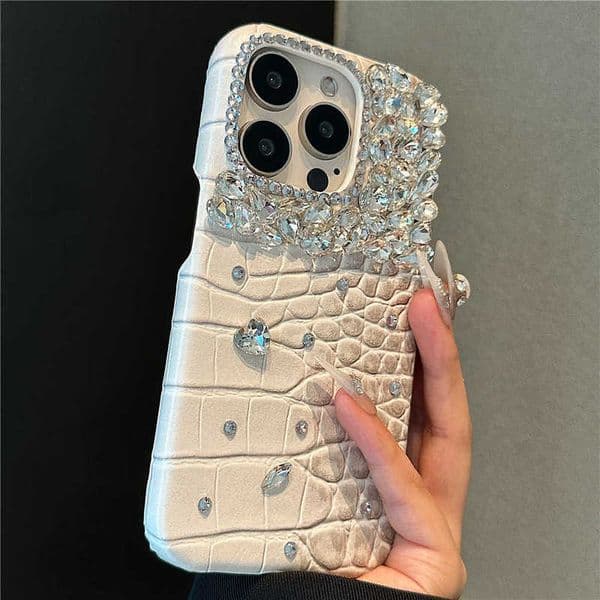 Designer Phone Cases For iPhone 16 15 Pro max 14 PLUS 11 12 14 Promax Shell Handmade rhinestone light luxury leather pattern high-end women