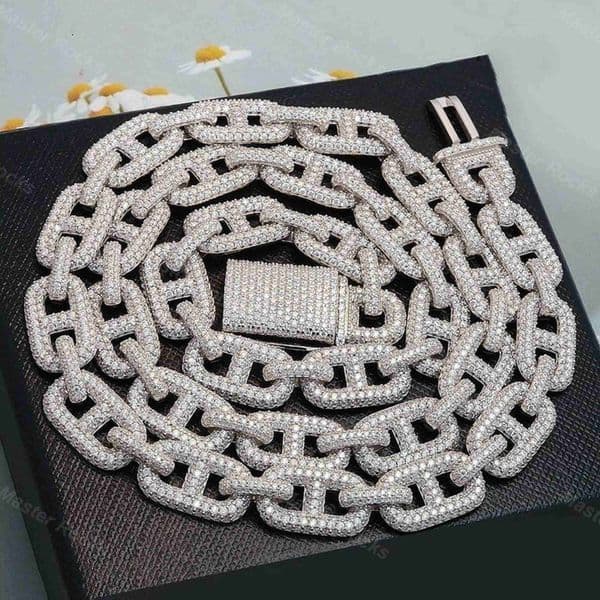 Hip Hop Box Buckle Men's Sterling Silver Cuban Necklace Vvs1 Round Moissanite Miami Cuban Link Chain 10mm