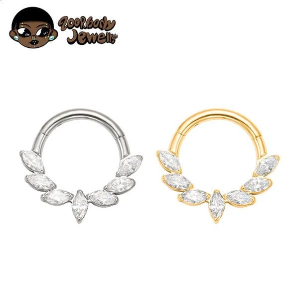 ASTM F136 Ear Piercing Marquise CZ Hinged Segment Nose Ring Cartilage Hoops Women Rook Septum Clicker Piercing Jewelry 241230