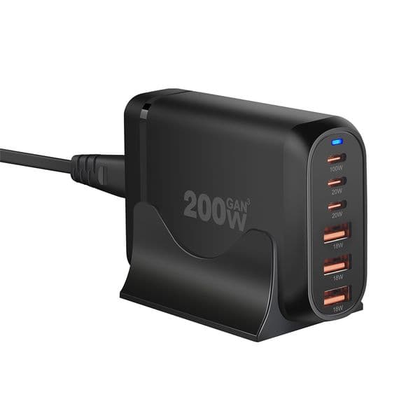 200W USB C Fast Charger 6-Port Charging 2025 Station Block Hub Laptop Power Adapter for Book iPad Pro iPhone 15/14 ThinkPad Galaxy