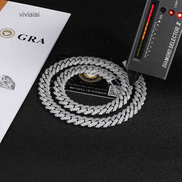 Good Quality Hiphop Jewelry 12mm Moissanite Diamond Mens Necklace Cuban Link Chain pass tester gift