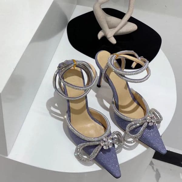 Besigner Shoes Bowties Pumps Crystal Embellished rhinestone Evening shoes women heeled Luxury Designers Dress shoe ankle strap factory footwear