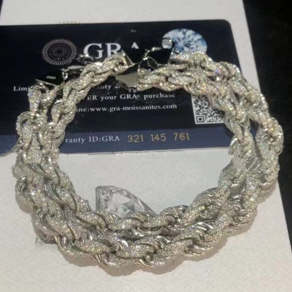 New Fashion Chain Bracelets Passed Test Width 7mm 8mm 9mm 11mm 12mm 7/8inch S925 Sterling Silver Moissanite Diamond Rope Bracelet for Men Women Nice Gift