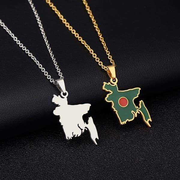 Pendant Necklaces Fashion Bangladesh Map Flag Pendant Necklace Stainless Steel Men Women Country Maps Jewelry Gift