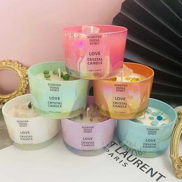 Scented Candles Crystal Stone Ore with Glass Cup Dried Flowers Aromatherapy Candle Home Wedding Birthday Holiday Party Decor S247106