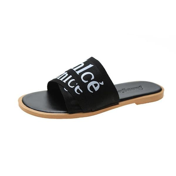 Slippers Women Low Heel Canvas Fabric House Shoes Designer Summer Footwear Luxury Flat Sandals Sale Beach Slides Bathroom Living