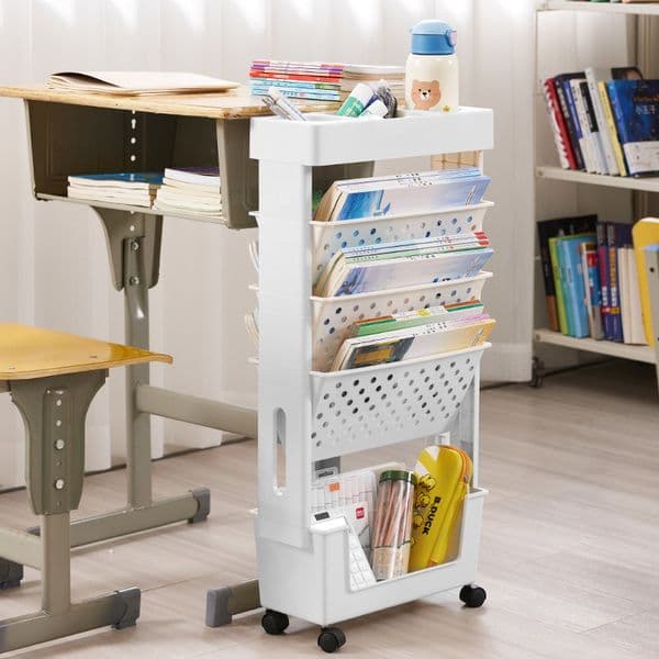 Simple Movable Bookshelf with Pulley Study Book Storage Rack Classroom Multi-layer Desktop Book Storage Rack