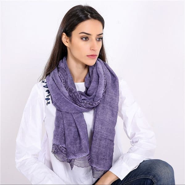 New Silk scarf Korean fashion solid color lace cotton and linen thin scarf beach towel air conditioning shawl wholesale