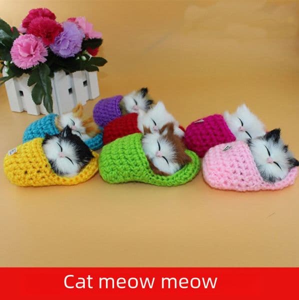 The simulation cat will call cute kitten plush toy simulation cat ornaments slippers cat doll cat