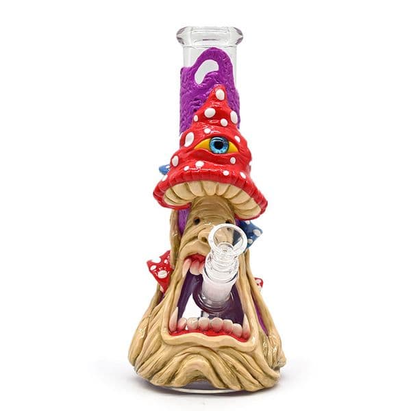 Glass Beaker Bong With Cute Terrifying Mushroom Monster,Mushroom Bong,Borosilicate Glass Water Pipe,Glass Hookah,Hand Painted,Polymer Clay Glass Smoking Item