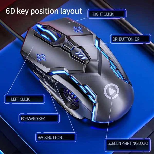 E-sport 3200 DPI Gaming Mouse Delay 6D Mechanical Wired Mouse RGB Macro Programming 6 Keys Mice For Game Computer Laptop PCM240725