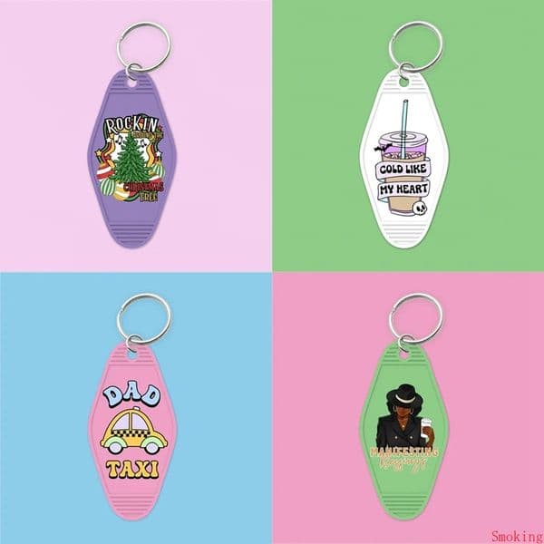 UV DTF Motel KeyChain Decals UV DTF Stickers Transfers Print Bundle For Hotel Key Chains Decoration Small Decals WaterProof Wrapping Stickers Custom