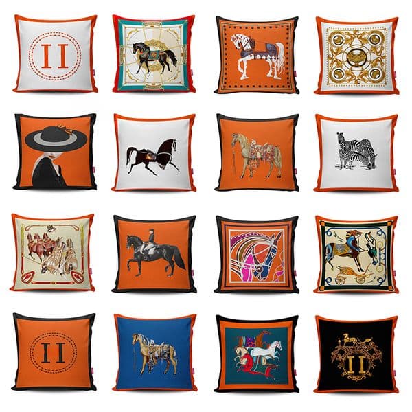 Pillow Case Cushion Horse Nordic American Living Room Bed Light Luxury Sofa Model Room Orange Orange Model Room without Pillow Core
