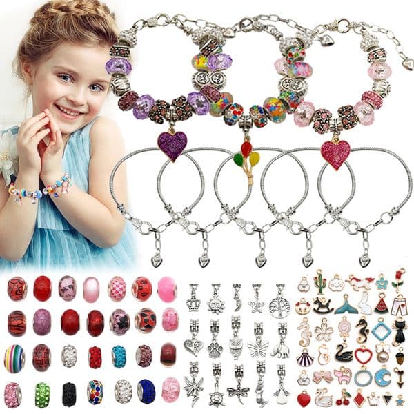 Jewelry Making Kit for Kids Charm Bracelet Necklaces Present Alloy Beads Set DIY Beads Toys for Children Bracelet Gift for Girls