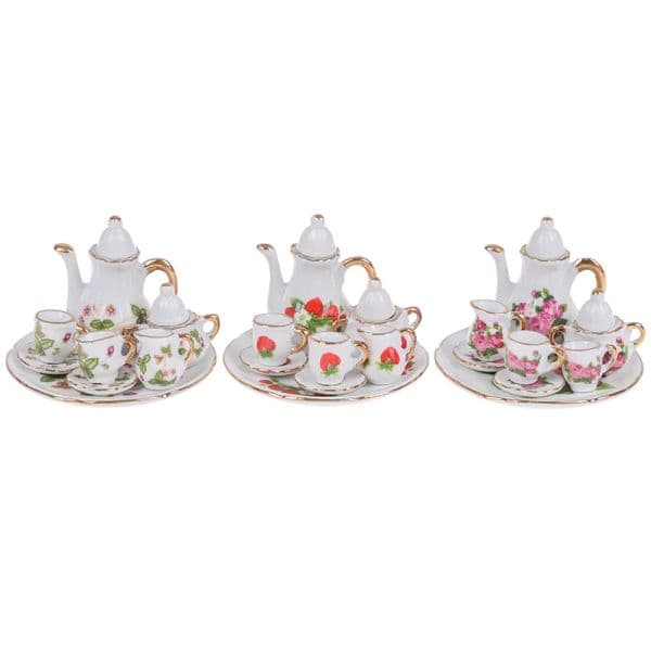 2025 8pcs Restaurants Goods Porcelain Tea Set Plate new Cup Plate Flower Print Dollhouse Furniture Accessories Toys Dollhouse Miniature