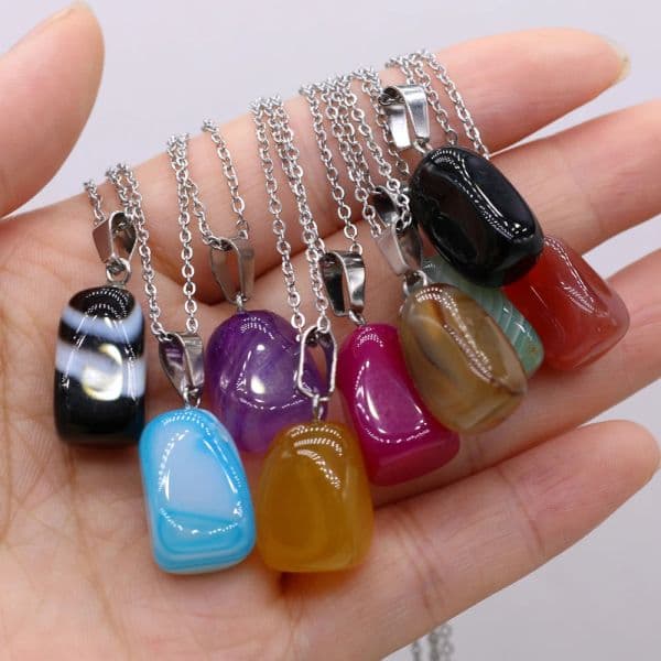 Natural Stone Striped Agate Pendants Irregular Multicolor Agate Necklaces Charms For Jewelry Making Accessories