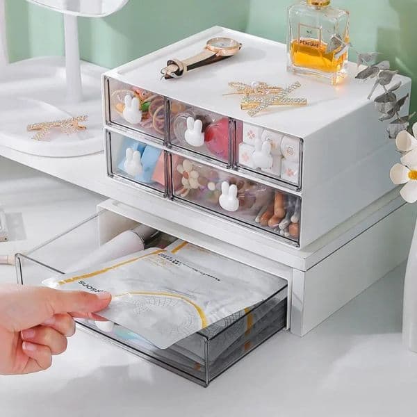 Desk Organizer Drawer with Sticker Cute Plastic Clear Organizing Boxes Stationery Storage Box Container for Home School
