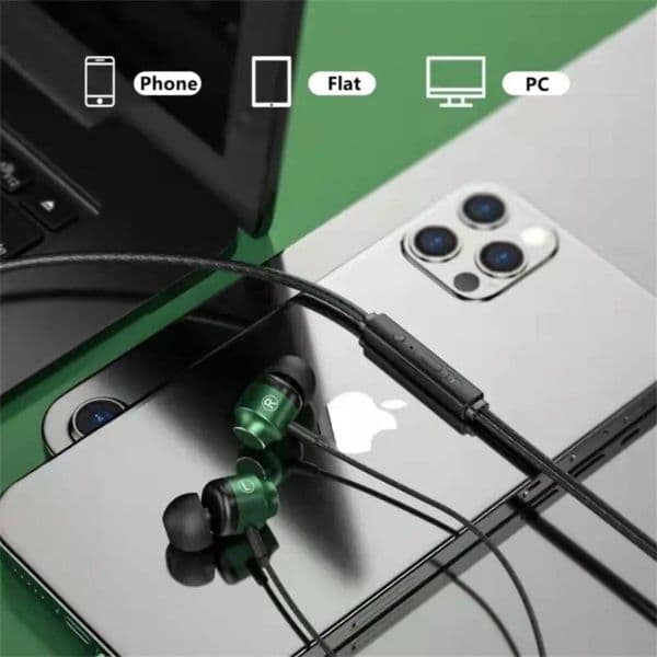 Magnetic Gamer Wired Earphones Gaming Green Metal HiFi Bass Stereo 3.5mm Type C Earbuds For Phone Computer Mic Headphones