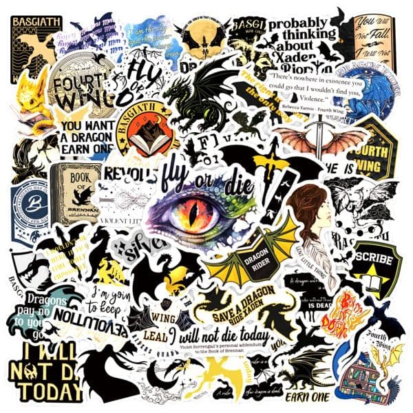 10/30/50pcs Fantasy Novel Fourth Wing Stickers Aesthetic Decals DIY Luggage Laptop Phone Motorcycle Car Waterproof Sticker Toys