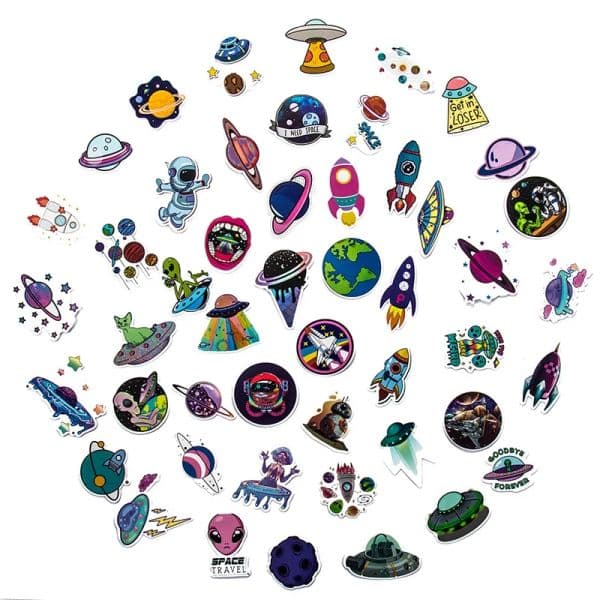 50 Pcs Alien Stickers | UFO Waterproof Vinyl Stickers for Water Bottles Laptop Luggage Cup Mobile Phone Skateboard Decals