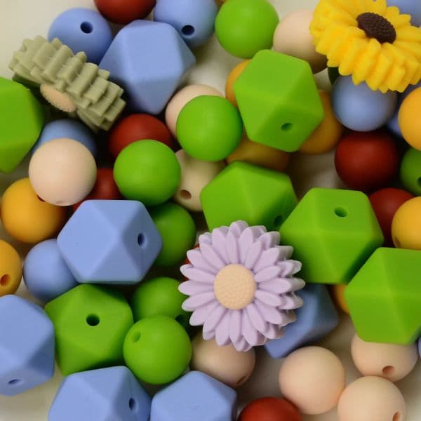 2025 LOFCA 63pcs Silicone bulk Beads Flower Bead DIY new Baby Pacifier Chain Pendant Necklace Baby Teether Toys Set of Teething Beads BPA