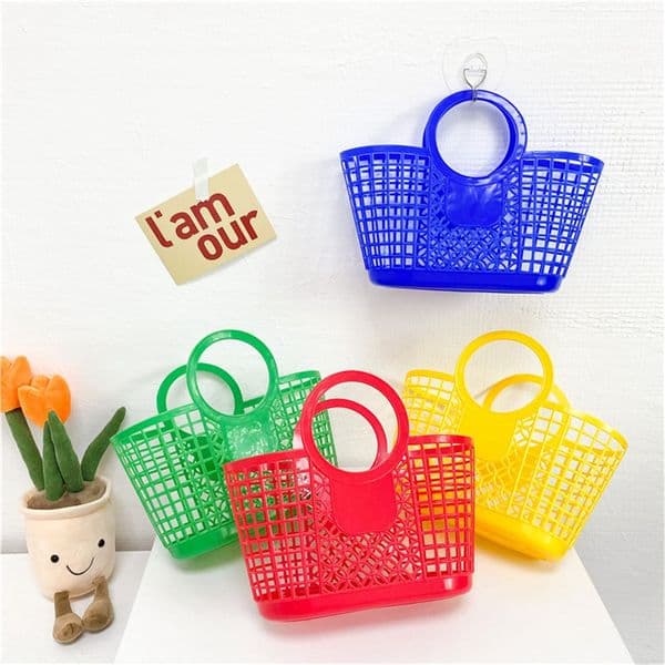 Kitchen Storage Basket Hollow Portable Shower Bath Baskets Desktop Fruit Hanging Baskets Child Toys Snack Plastic Organizer