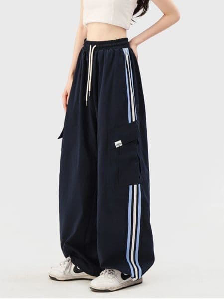 HOUZHOU Harajuku Vintage Y2k Striped Cargo Pants Women Kpop Hippie Baggy Sweatpants Joggers Wide Leg Pants Korean Fashion