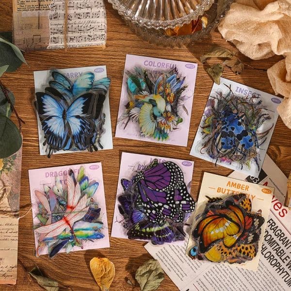 40 Pcs Flowers Butterfly Stickers PET Transparent Decorative Scrapbook Decals For Phone Laptop Waterbottle Planner Diary Journal