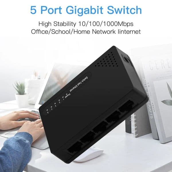 FENVI Gigabit Data Switch Gigabit 1000M Mini 5-Port Desktop Switch Fast Ethernet Network Switch LAN Hub RJ45 Ethernet Hub Shunt