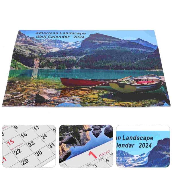 Wall Hanging Calendar 2024 Cross-border European and American English Landscape Photo New Year Wall Calendars for Home Featuring