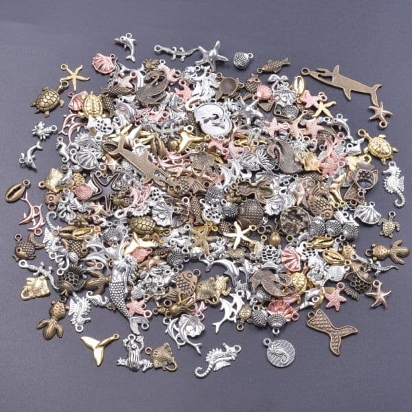 50pcs Ocean Charm Ancient Bronze Starfish Turtle Shell Tail Alloy Pendant Charms For Jewelry Making Earrings DIY Craft Materials