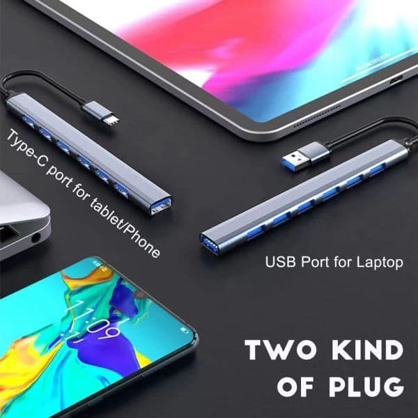 USB HUB Type C 3 0 USB-A Hub Splitter 7 Port USB3.0/2.0 With USB-C PD High Speed Data Transfer For PC Laptop Macbook Accessories