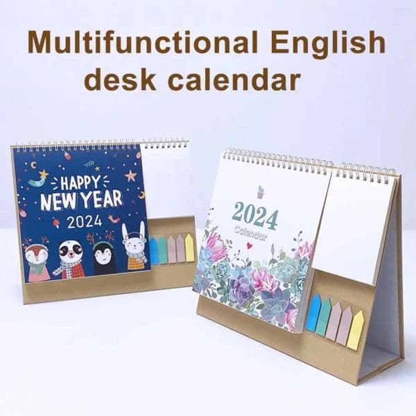 2024 English Desk Calendar 12 Month Jan 2024 To Dec 2024 Twin-Wire Binding Schedule Planner Desktop Calendar