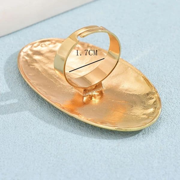 Obega Oval Adjustable Rings Sparkling Gold Color Double Rings Uneven Surface Statement Jewelry Personality Ladies Gift