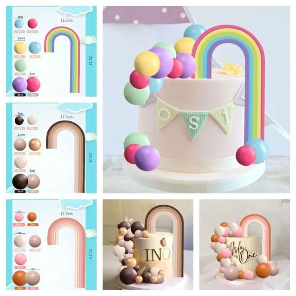 Bohemian Cake Decorations Rainbow Bubble Balls Decorations, Suitable for Bohemian Themed Wedding Birthday Party Baby Supplies