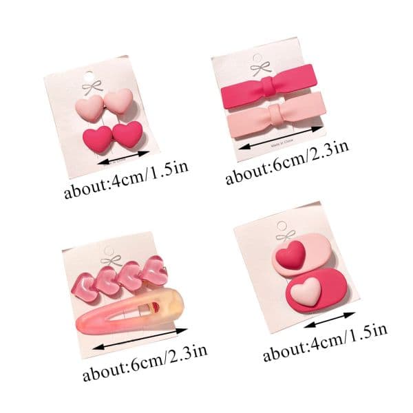 2 Pcs/Set BB Hairpins Pink Hair Clips Pin Sweet Hairpin Female Barrettes Girls Geometric Heart Ornament Adult Hair Accessories