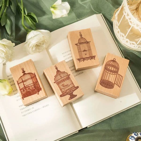 3 Pieces Vintage Wooden Rubber Stamps Birds Flower Decorative Mounted Rubber Stamp Set For Diy Craft Letters Diary And Craft