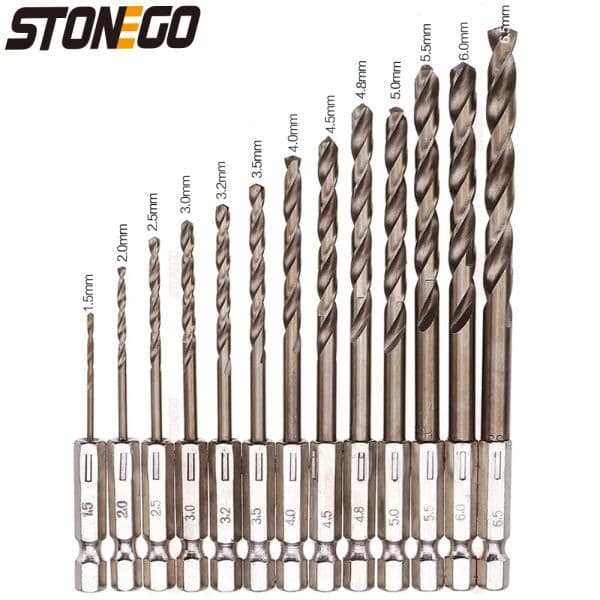 STONEGO 13PCS new 1.5-6.5mm M35 Cobalt Drill Bit HSS-Co Twist 2025 Drill Bit Set 1/4 Inch Hex Shank