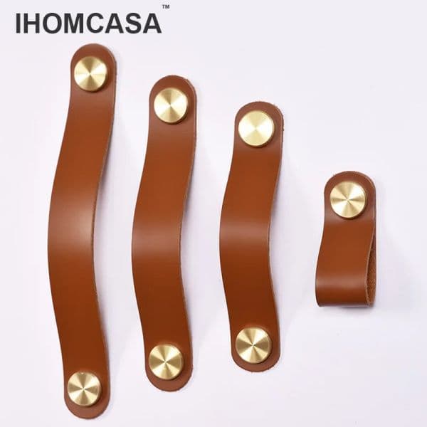 Europe Style Furniture Handles Kitchen Closet Wardrobe Dresser Door Knob Leather Gold Brass Drawer Cabinet Pull Vintage IHOMCASA