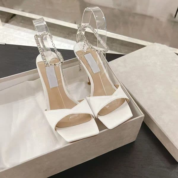 heels designer sandals women rhinestone chain high heels elegant pumps evening shoes dress shoes genuine leather soles EU35-42