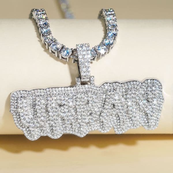 High Quality Pass Diamond Tester Silver Letter Flashing Iced Out Custom Moissanite Letter Pendant Necklace for Men Women with Steel 3mm 24inch Rope Chain