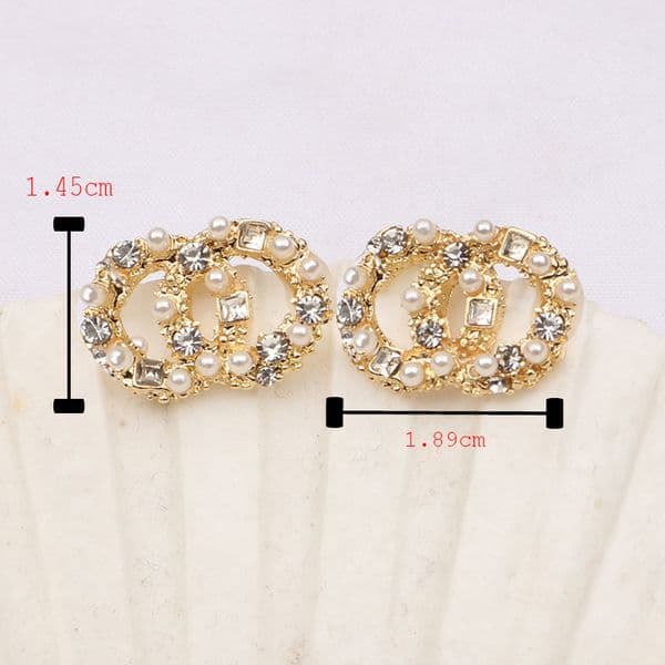 Never Fading 9Style Digner Ear Stud Earrings Eardrop Pearl Real Gold Brass Copper Stamp Letter Earring Fashion Womens Elegance Wedding Party Jewelry