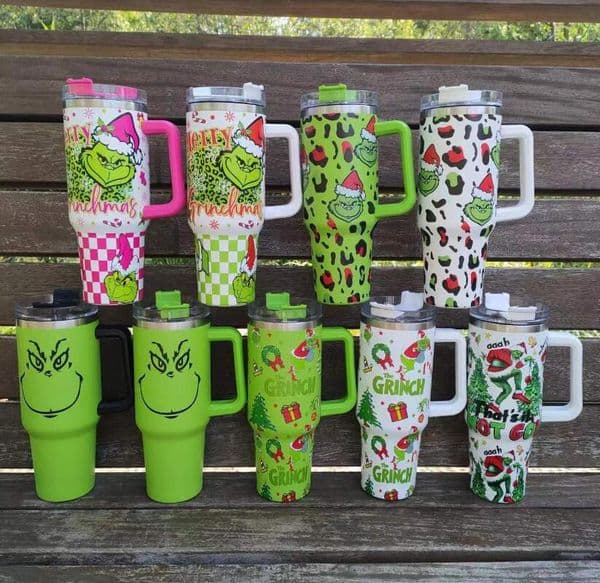 Christmas Grinch 1200ml 40OZ Stainless Steel Tumblers Drinkware Car Cup Vacuum Insulated American Style Grinch Tumbler Mugs with Straws Lid