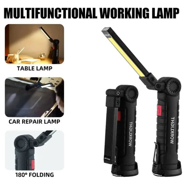 Rechargeable Work Lights LED Work Light Hanging Hook 5 Modes Magnetic USB Rechargeable Flashlight Portable Working Flash Light