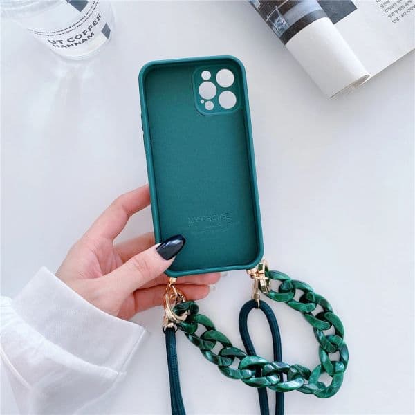Crossbody Lanyard Necklace Marble Chain Phone Case For iPhone 15 14 13 12 11 Pro Max Soft Original Silicone Strap Cord Cover